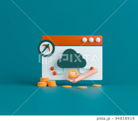 3d rendering concept cloud mining illustration. People mining cryptocurrency using cloud computing technology. 3d rendering concept cloud mining illustration. People mining cryptocurrency using cloud computing technology. 94858919