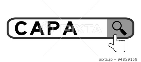 Search banner in word CAPA (abbreviation of corrective action and preventive action) with hand over magnifier icon on white background Search banner in word CAPA (abbreviation of corrective action and preventive action) with hand over magnifier icon on white background 94859159