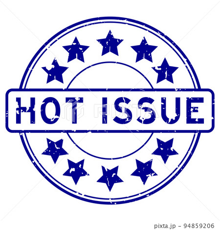 Grunge blue hot issue word with star icon round rubber seal stamp on white background Grunge blue hot issue word with star icon round rubber seal stamp on white background 94859206