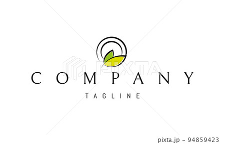 Vector logo on which an abstract image of two leaves lying on a plate. 94859423