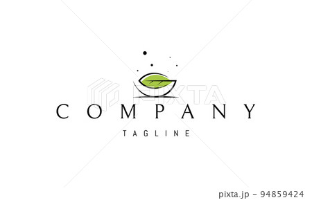 Vector logo on which an abstract image of a plate and a green leaf as the personification of a healthy diet. 94859424