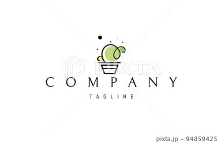 Vector logo on which an abstract image of a cactus in a pot in a cartoon style. Vector logo on which an abstract image of a cactus in a pot in a cartoon style. 94859425