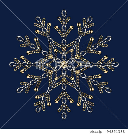 Fancy snowflake made of jewelry gold and silver chains with shiny ball beads. Fancy snowflake made of jewelry gold and silver chains with shiny ball beads. 94861388