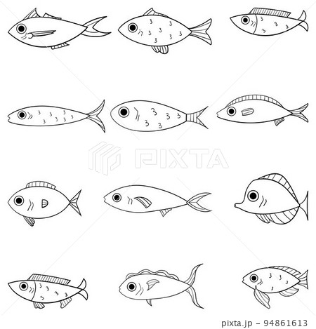 Set of cartoon fishes. Modern flat fishes, Isolated fish. Flat design fish. Vector illustration, fishes. fish collection 94861613
