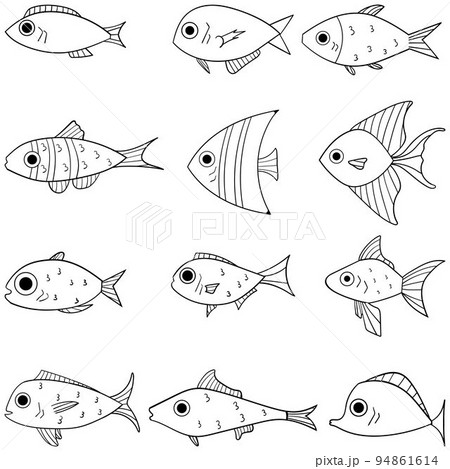 Set of cartoon fishes. Modern flat fishes, Isolated fish. Flat design fish. Vector illustration, fishes. fish collection 94861614
