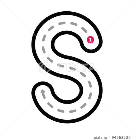 Tracing Alphabet uppercase capital letter S prewriting dotted line element for kindergarten, preschool and Montessori school kids worksheet for handwriting practice activity. 94862286