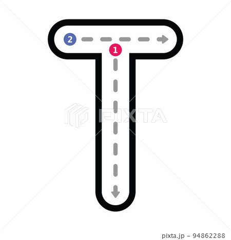 Tracing Alphabet uppercase capital letter T prewriting dotted line element for kindergarten, preschool and Montessori school kids worksheet for handwriting practice activity. 94862288