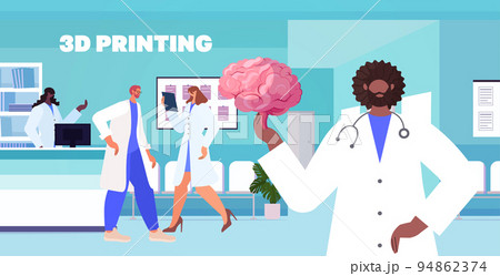 doctor holding human transplantation brain organ model prints on 3d bio printer medical printing biological engineering 94862374