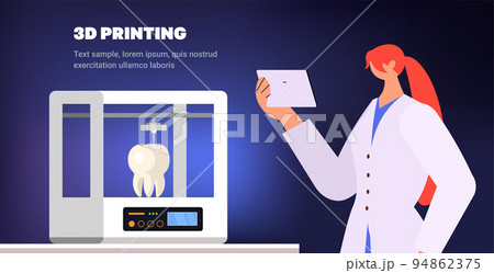 doctor controlling tooth model printed on 3d bio printer medical printing of human transplantation organ biological engineering 94862375