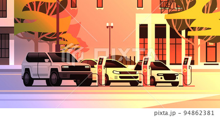electric transport charging battery vehicles at recharging power station charger EV management sustainable transport 94862381
