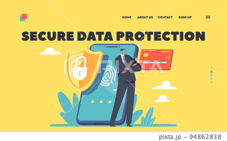 Secure Data Protection Landing Page Template. Credit Card Check And Software for Confidential Access for Cellphone 94862838