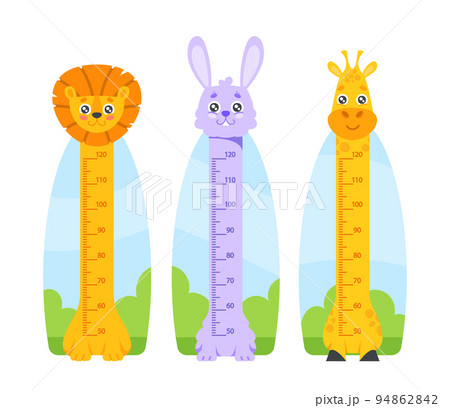 Kids Height Chart With Cute Animals. Children Growth Meter, Wall Sticker For Children Height Measurement Scales Kids Height Chart With Cute Animals. Children Growth Meter, Wall Sticker For Children Height Measurement Scales 94862842