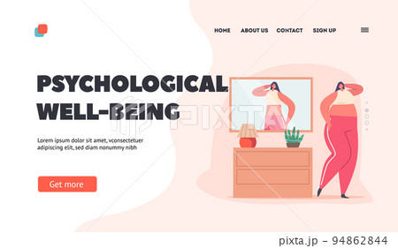 Psychological Well-being Landing Page Template. Female with High Self-esteem. Fat Woman With Distorted Perception 94862844