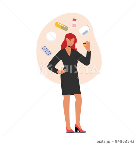 Female Character with Allergy Reaction on Medicines Isolated on White Background. Young Woman Apply Antihistamines 94863542