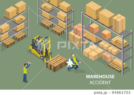 3D Isometric Flat Vector Conceptual Illustration of Warehouse Accident 94863703