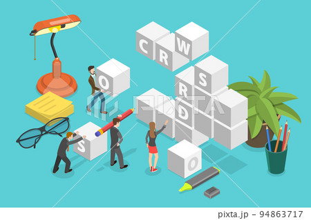 3D Isometric Flat Vector Conceptual Illustration of Crossword Solving 94863717