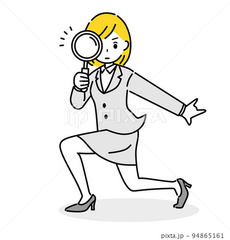 虫眼鏡を持つビジネスウーマンのイラスト 虫眼鏡を持つビジネスウーマンのイラスト 94865161