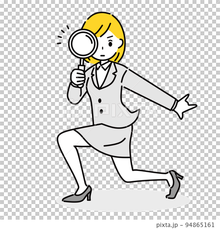 虫眼鏡を持つビジネスウーマンのイラスト 虫眼鏡を持つビジネスウーマンのイラスト 94865161