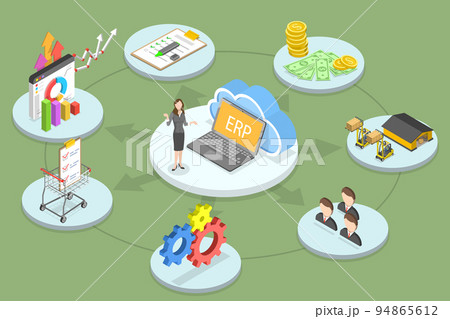3D Isometric Flat Vector Conceptual Illustration of Cloud ERP 94865612