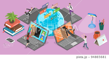 3D Isometric Flat Vector Conceptual Illustration of Hybrid Office 94865681