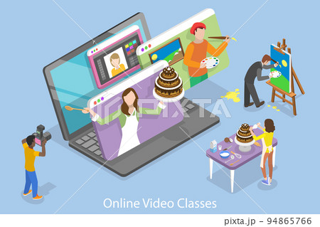 3D Isometric Flat Vector Conceptual Illustration of Online Video Classes 94865766