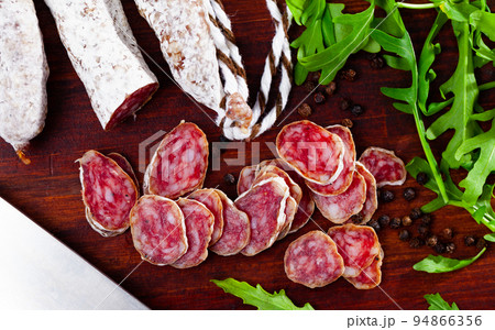 Sliced spanish sausage fuet Sliced spanish sausage fuet 94866356
