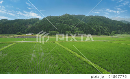 田舎の田園風景と青空と山(日本の田んぼ・水田・自然風景・農業) 94867776