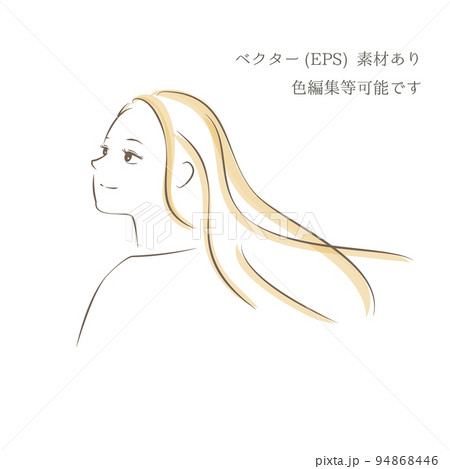 風を感じ前を向く横顔の女性イラスト  / ベクターあり 94868446