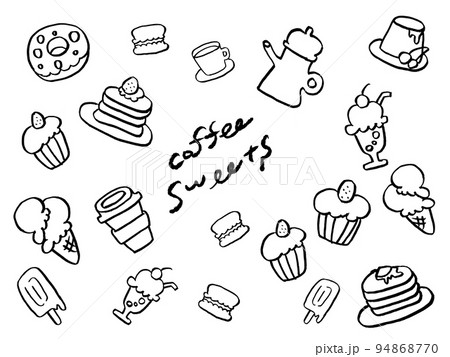 スイーツとコーヒーシンプル手描きイラストセット スイーツとコーヒーシンプル手描きイラストセット 94868770