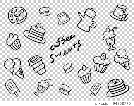スイーツとコーヒーシンプル手描きイラストセット スイーツとコーヒーシンプル手描きイラストセット 94868770