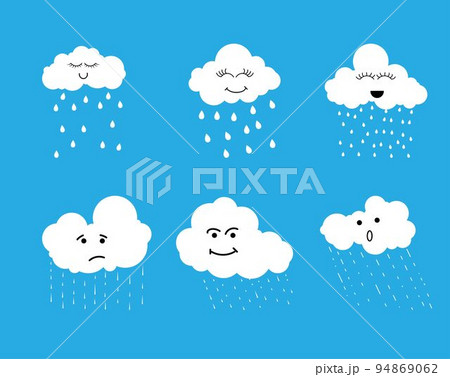 Set of Funny Cartoon Cloud Rain Blue Background Vector  94869062