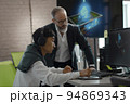 CEO of company studio developers of games discusses with the artist 3D model 94869343