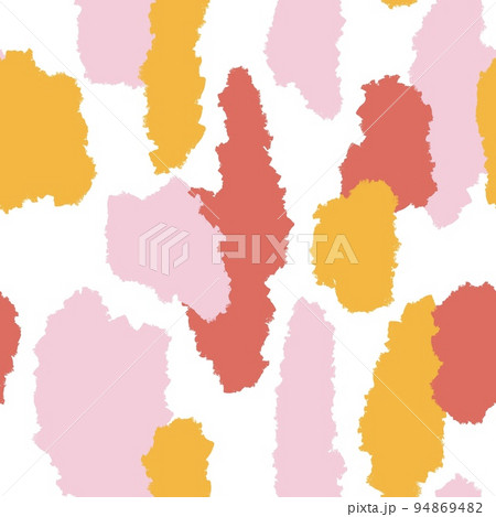 Hand drawn seamless pattern with geometric abstract shapes in red orange yellow colors. Mid century modern background for fabric print wallpaper wrapping paper. Contemporary trendy fluid design. 94869482