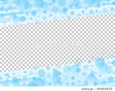 水色の丸・三角・四角の図形アイコンと斜めストライプの上下フレーム 94869839
