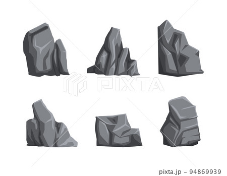 Set of grey stones. Rock elements of different shapes vector illustration 94869939