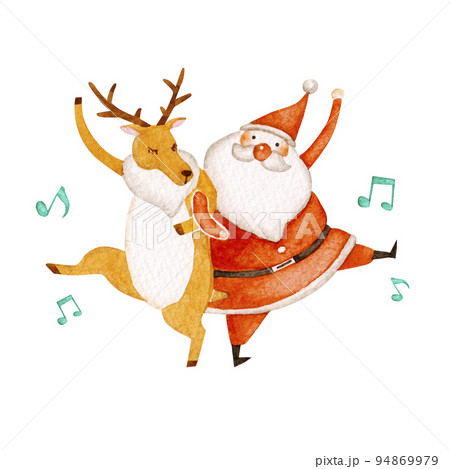サンタクロース クリスマス トナカイ 水彩 イラストのイラスト素材