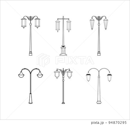 Set of Hand-drawn Street Lamp Illustrations Vector Set of Hand-drawn Street Lamp Illustrations Vector 94870295