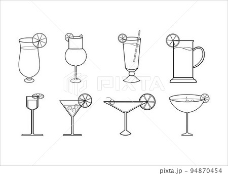 Set of Juice Fruit on Glass Doodle Line Art Vector Set of Juice Fruit on Glass Doodle Line Art Vector 94870454