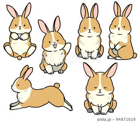 クリーム色の模様のうさぎのセット クリーム色の模様のうさぎのセット 94871019