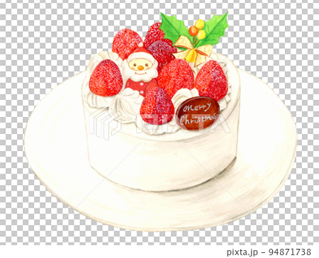 手描き水彩の皿に乗ったかわいいクリスマスケーキのイラスト 94871738