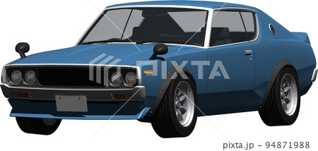 昔懐かしい大人気のケンメリ、日産スカイラインGT－Rの切抜き画像。背景透明イラスト 94871988