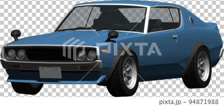昔懐かしい大人気のケンメリ、日産スカイラインGT－Rの切抜き画像。背景透明イラスト 94871988