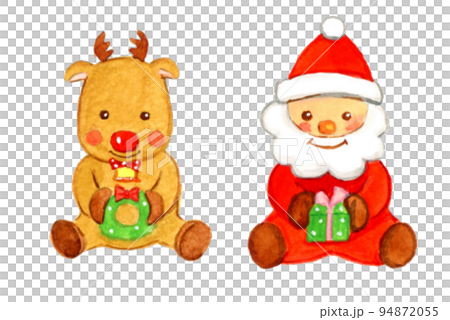 手描き水彩のかわいいサンタクロースとトナカイのマジパンセット