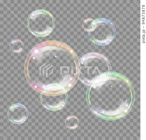 Colorful realistic bubbles on transparent background 94873878