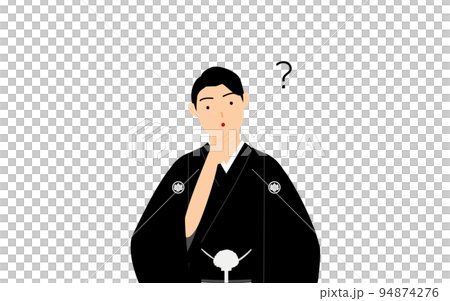 紋付袴の男性（和服姿）、疑問を持つ 94874276