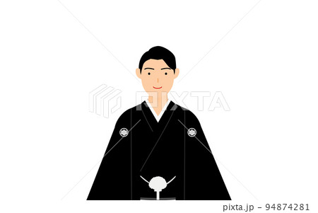 紋付袴の男性(和服姿)、扇子を持ってポーズを取る 紋付袴の男性(和服姿)、扇子を持ってポーズを取る 94874281