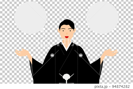 紋付袴の男性(和服姿)、両手を広げて話をする(吹き出しつき) 紋付袴の男性(和服姿)、両手を広げて話をする(吹き出しつき) 94874282