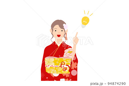 振袖の女性(和服姿)、指さししてアドバイスする 振袖の女性(和服姿)、指さししてアドバイスする 94874290