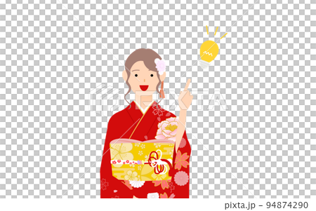 振袖の女性(和服姿)、指さししてアドバイスする 振袖の女性(和服姿)、指さししてアドバイスする 94874290