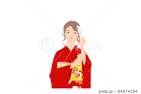 振袖の女性(和服姿)、髪を直すポーズ 振袖の女性(和服姿)、髪を直すポーズ 94874294